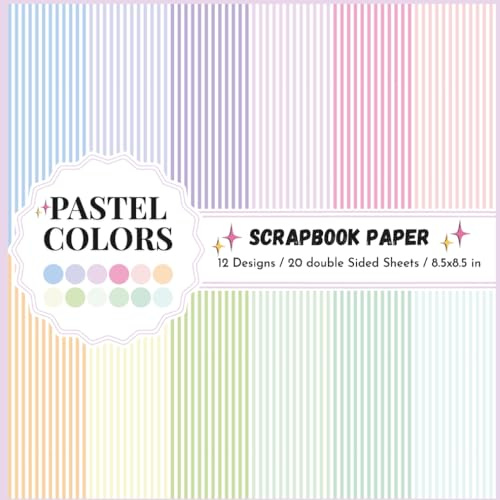 Pastel colored striped scrapbook paper: Double sided decorative geometric stripes Pastel rainbow colors patterned print paper sheets for scrapbooking, collage, card making and more DIY craft projects