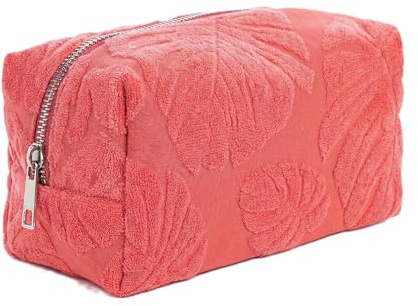 Baesics Kosmetiktasche Damen Kulturtasche 20cm Blätter Tropisch Apricot | Mit umlaufendem Reißverschluss und Innenfach, kompakt für Reise und Handtasche. Beauty Etui als praktische Geschenkidee