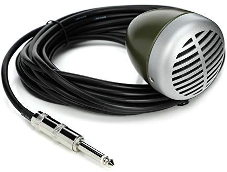 Shure 520DX Green Bullet Dynamic Microphone for Blues Harmonica Players, Omnidirectional Pick-up Pattern, Volume Control Knob, Attached Cable with 1/4-inch Plug, Rugged Green/Chrome Die-cast Casing