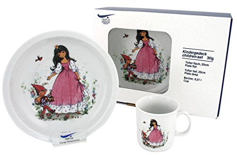 Triptis-Porzellan Schneewittchen Kindergedeck, 3 teilig Kindergeschirr, Weiß