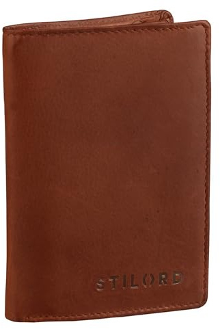 STILORD 'Logan' Portafoglio classico in pelle da uomo modello verticale con Portamonete Borsellino vero cuoio liscio, Colore:cognac-marrone