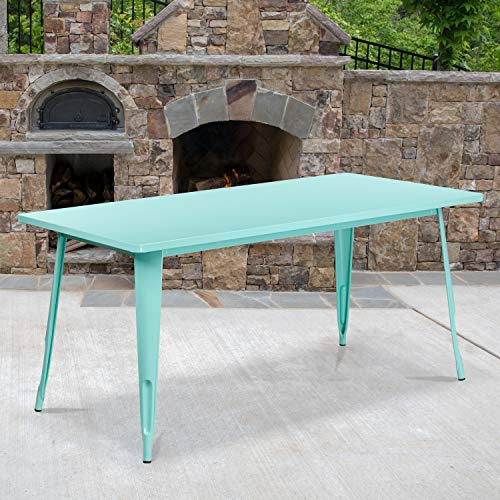 EMMA + OLIVER Commercial Grade 31.5 x 63 Rectangular Mint Green Metal Indoor-Outdoor Table