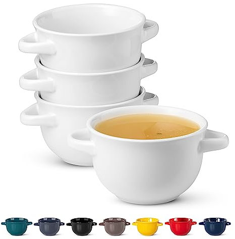 KooK Suppenschüsseln, französische Zwiebeltöpfe, ofenfestes Geschirr, Tassen, Keramik-Set, Geschirrspüler, Mikrowelle, 4 Stück, 510.3 g (weiß)
