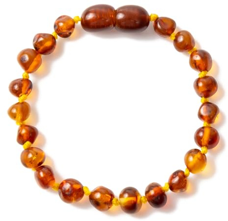 ZHAOXIA Pulsera de ámbar báltico auténtico(Cognac) - 18cm Long - Tobillera - 100% ámbar báltico auténtico - joyería Hecha a Mano