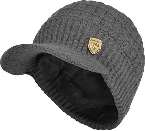 Yixda Herren Wintermütze mit Schirm Warm Gestrickte Beanie Cap mit Fleecefutter (Grau)
