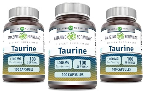 Amazing Formulas Taurine 1000 Mg | Capsules Supplement | Non-GMO | Gluten-Free | Made in USA (3 Pack | 100 Capsules)