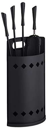 Relaxdays Kaminbesteck Set, 5 tlg., modern, Kamingarnitur mit Eimer, Schürhaken, Ascheschaufel, Besen & Zange, schwarz