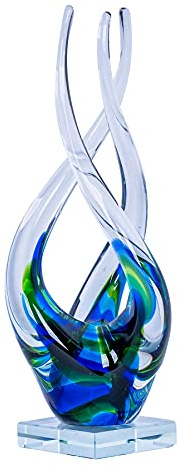 Levandeo Designer-skulptur H 32 cm glasskiva blå grön glasfigur dekoration unik present inredning dekorativ figur