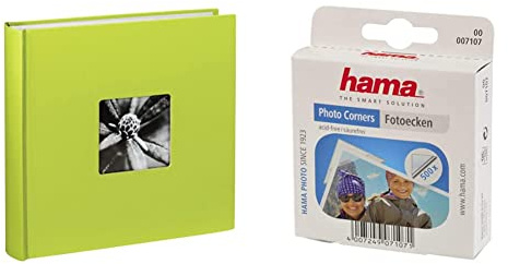 Hama Fotoalbum Jumbo 30x30 cm (Fotobuch mit 100 weißen Seiten, Album für 400 Fotos zum Selbstgestalten und Einkleben) grün & Fotoecken 500 Stück (Foto Klebepads selbstklebend), transparent