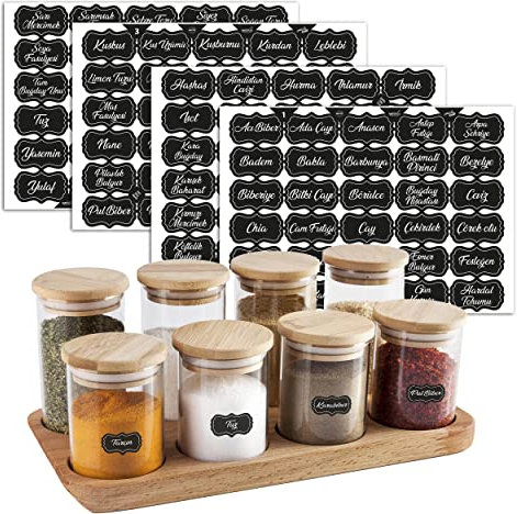 colortouch Gewürzetiketten Selbstklebend - Aufkleber Gewürzetiketten - 120 Stück Vorratsetiketten (Türkisch) - Gewürzgläser Etiketten - Gewürz Sticker - Wasserfest Küchenetiketten - Schwarz