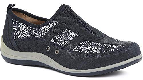 Wide Fit Leather Arch Support Trainers - Navy Floral Size 6