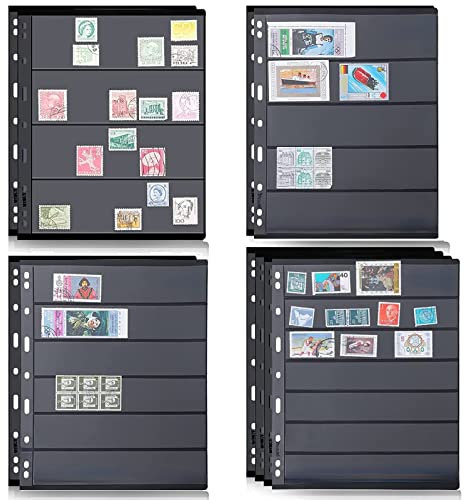 runrayay 10 Fogli di Pagine di francobolli per Raccoglitore di francobolli, 4 Dimensioni Pagine di francobolli per Album di Raccolta di francobolli con Buste Standard a 9 Fori (4/5/6/7 Pagine Tasche)