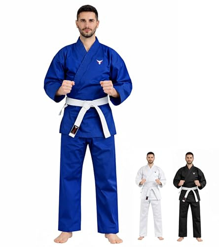 Mytra Fusion Karate Uniform Flera storlekar och färger, Ultralätt Karate Uniform för män, kvinnor och barn (Blue, 2/150)