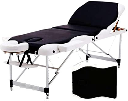 ZYHHDP Salonbett Falten, Massage-Therapietisch mit Stativ aus Aluminiumlegierung, Umweltfreundliches Leder, für Wimpernverlängerung (Color : Black and White)