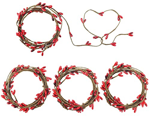 Saktopdeco Red Pip Berry Garland Artificial Red Berry Wreath Holly Berries Stamens Candle Rings for Christmas Ornament Floral Craft Decoration