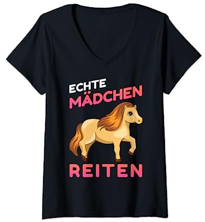 Damen Echte Mädchen Reiten - Reitshirt Damen Reitbekleidung Pferde T-Shirt mit V-Ausschnitt