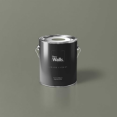 New Walls Premium Wandfarbe Grau, Grün, Olivgruen Liquid Luxury Dispersionsfarbe für Innenräume – 2,5 L