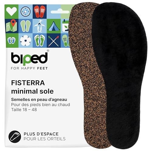 biped minimal sole FISTERRA - Winter Einlegesohlen für Barfußschuhe - Wärmende Lammfellsohlen mit Naturkork und recyceltem Kautschuk - Passen in Minimalschuhe für Erwachsene und Kinder(38)