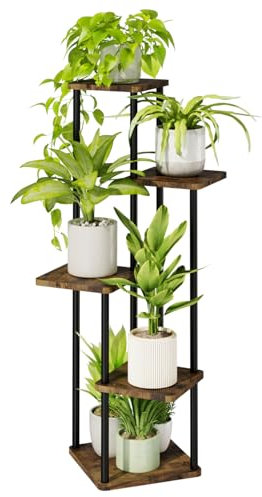 Bamworld Porta Piante da Interno Esterno Portavasi da Balcone Supporto per Piante Scaffali in Metallo Marrone 5 piani Bonsai Arredo Giardino