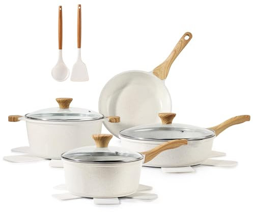 SENSARTE Set di Pentole 13 Pezzi, Antiaderente in Ceramica, Compatibile con Induzione e Gas, Include Padelle e Casseruole, con Manico Ergonomico Resistente e Lavabile in Lavastoviglie