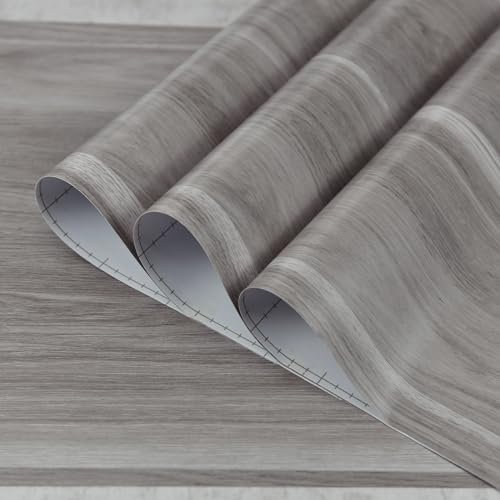TOTIO Grey Wood Grain Vinyl Self Adhesive Wallpaper Waterproof Matt Thicken Bubble-free Design 16x118inch Oak Effect Furniture stickers Wood Sticky Back Plastic PVC Worktop Vinyl Covering