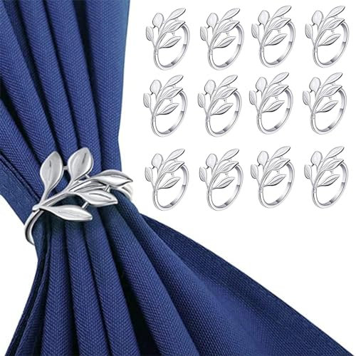 Yuaiosn 12 Stück Serviettenringe Silber, Serviettenringe, Blätter Serviettenhalter, Metall Serviettenschnallen Blätter für Hochzeit Weihnachten Geburtstag Valentinstag, Familientreffen, Dinnerparty