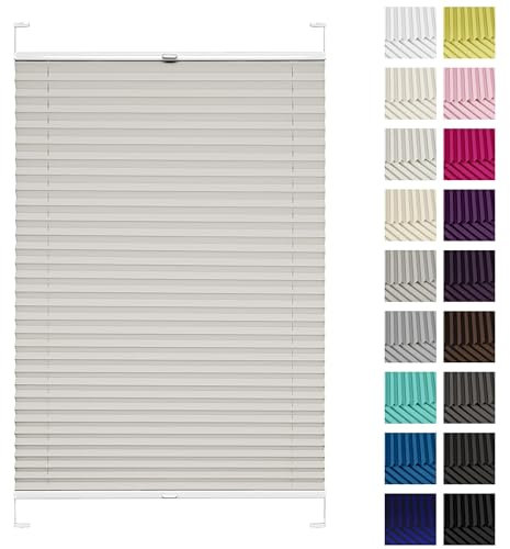 Rettika Plissee mit Bohren, Breite: 45 cm, Höhe: 50 cm, Hellgrau, Fensterrollo Sonnenschutz, Plisseerollo innen, Rollo für Fenster mit Bohren