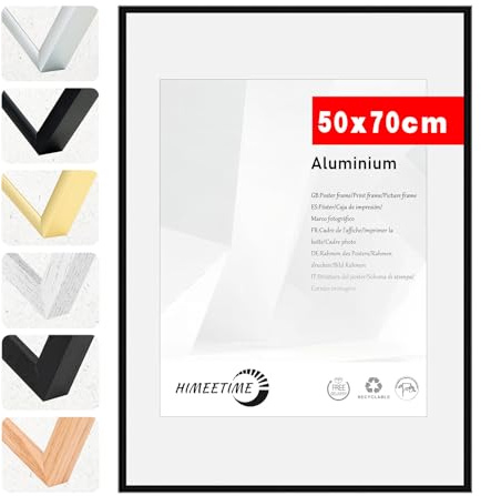 HIMEETIME® 1x Cadre Photo 50x70 cm en Aluminium Noir, Cadre à Documents 70x50，Plexiglas haute résolution,Cadre photo pour La Décoration Murale ou L'affichage de Galerie