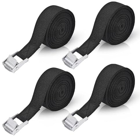 4pc Ratchet Tie Down Straps 3m x 25mm Heavy Duty Lashing Straps, Adjustable Black Bike Rack Tensioning Belts with Quick Release Cam Buckle for Vans,Motorcycle,Trucks,Trailer,Luggage,Cargo