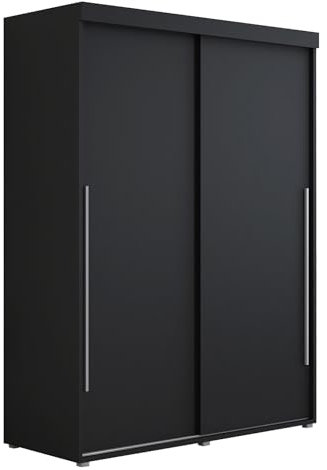 Meble Slupia - Garderobenschrank - Kleiderschrank Schiebetüren - 100x202x62cm - Kleider Schrank Schlafzimmer mit Kleiderstange - IGA Schwarz, Griff Silber