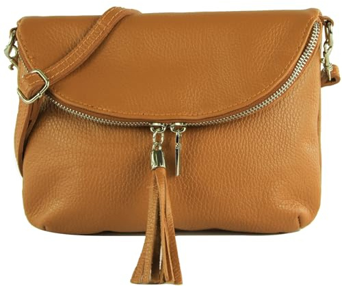 modamoda de - T07LEATHER – Petit sac à bandoulière en cuir italien, camel, S