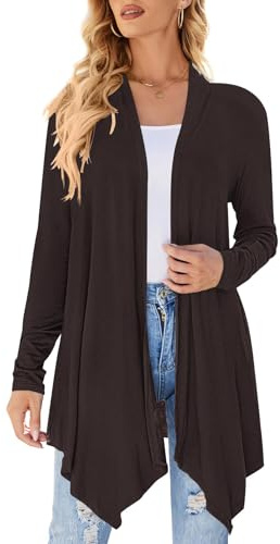 Uvog Cardigan Donna con Spacco Davanti Aperto Casual a Maniche Lunghe Leggero Maglioni Duster, Marrone scuro, XX-Large