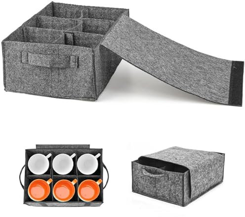 Portapiatti in Feltro, Organizer per Piatti in Feltro per 8 Piatti 6 Tazze, Porta Piatti da Interno Mobile Accessori da Campeggio per Picnic,Cucina,Viaggi e Feste Risparmio di Spazio (Portabibite)