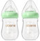 Oberni Anti-Colic Glass Baby Bottles with Slow Flow Breast-Like Silicone Teat, 150ml, 0+ Months, Wide-Neck, Green/2Pack