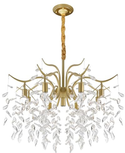 KAPIPALA Lustre moderne en cristal - Suspension en cristal - 8 ampoules - Doré - Pour salle à manger, salon, couloir, cuisine, chambre à coucher [Classe énergétique A++à E]
