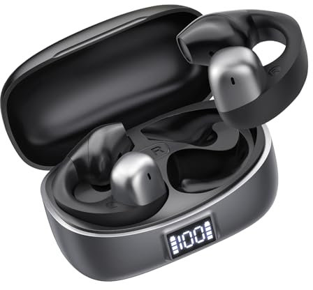 ANINUALE Open Ear Earbuds,Bone Conduction Headphones built-in mic,Bluetooth 5.3 Clip-On Earphones,Ear buds support wireless charging and type-C charging, 42H Playtime,Black