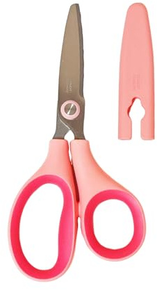 Small Blunt Tip Scissors with Cover Cap, Craft Scissors for Travel Student Kids DIY Crafting Cutting, Pastel SoftGrip Snip Paper Shears Office Cutter for Home School Classroom(Pink)