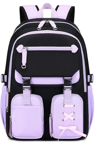 Tanou Zaino per Ragazze Adolescenti Zaino Grande Scuola Zaini Impermeabile alla Moda per Bambina e Ragazza 9-18 anni Borsa Casual con Cinghia per Trolley, Viola