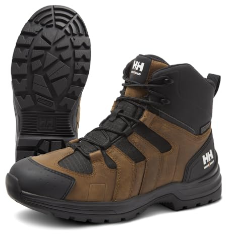 Helly Hansen Oslo Hiker Mid EH Work Boots - Light Hiking Shoes - All Day Comfort Mens Boots - Slip Resistant Work Shoe - Leather and Ripstop Polyester - 780 Dark Brown - 12