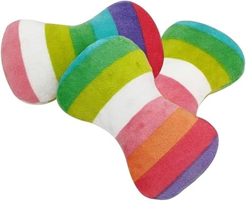 Dwang 2 juguetes coloridos de peluche para perros, juguete vocal para perro, arco iris, forma de hueso, suministros para mascotas, para jugar a mascotas, uso de calidad adorable y práctico, atractivo
