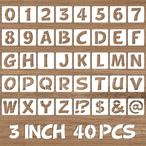3 Inch Letter and Number Stencils, 40 Pcs Letter and Numbers Templates Reusable Plastic Alphabet Spray Paint Stencils for Painting on Wood, Wall, Fabric Wood, Wall, Fabric, Rock, Signage