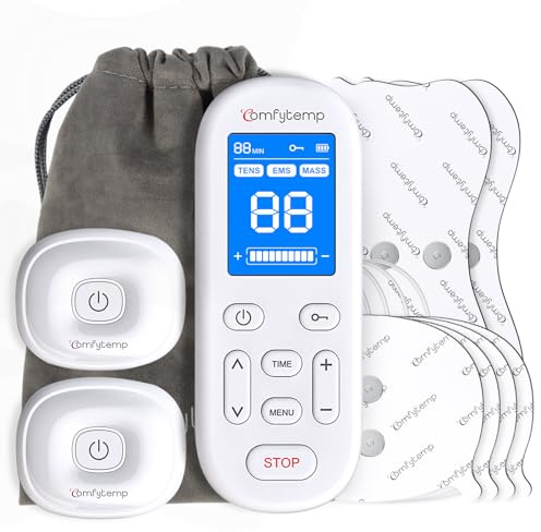Comfytemp Wireless 3-in-1 TENS Machine for Targeted Comfort, Dual Channel EMS & Muscle Stimulator with 30 Modes, 4 Replacement Pads, Rechargeable TENS Unit for Back, Leg, Knee & Muscle Discomfort