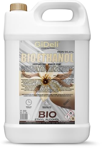 GiDeli Bioetanol 5L Vainilla Fragancia 96,6% etanol para interiores y exteriores chimeneas sin humo ni hollín – de maíz y remolacha azucarera