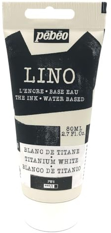 Pébéo Tinta de Linograbado blanco de TITANO 80 ml – Tinta Lino al Agua Ultra Pigmentada y Opaca, Impresión sobre linóleo y papel, Limpieza fácil