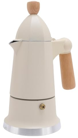 Phefop da 3 Tazze, Caffettiera a Percolatore in Lega di Alluminio con Valvola di Sicurezza e Manico in Legno per Uso Domestico e in Campeggio (WHITE)