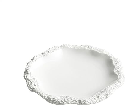 Assiettes Service de Table Assiette En Forme De Roche Créative À Fruits Collation Ménage Plate Céramique Blanche Peu Profonde Vaisselle Cuisine(M)