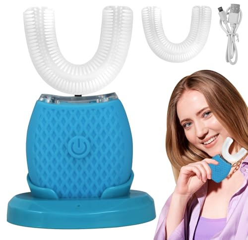 RNPKZ Brosse à dents électrique à ultrasons, 360°, automatique, en forme de U, pour adultes, blanche