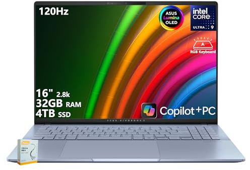 ASUS Vivobook S16 Copilot+ AI PC portatile | 16 2.8k OLED 120Hz | Intel Core Ultra 9 285H | 32GB RAM 4TB SSD | Retroilluminazione RGB per Creator Designer Business Professional Win11 w/DLCA