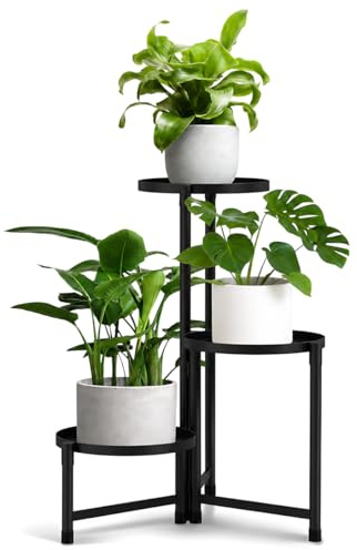 FARYODI Blomställ 3-stegs metall, växtstativ metall och växttrappa utomhus inomhus, 25 cm växtbord horn blomtrappa för vardagsrum kontor trädgård