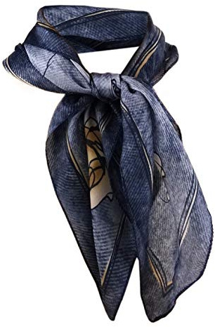 TigerTie Nickituch dunkelblau silberblau schwarz braunbeige Blumenmuster - Gr. 50 x 50 cm